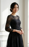 Velvet Motif Chiffon Dress - Black
