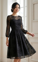 Velvet Motif Chiffon Dress - Black