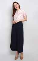 Buttons Flare Culottes - Navy