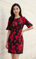Flared Sleeves Shift Dress - Black