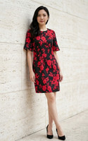 Flared Sleeves Shift Dress - Black