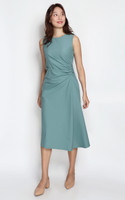 Side Ruched Flare Dress - Blue Seafoam