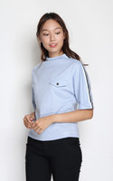 Houndstooth Mock Neck Top - Blue