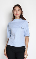 Houndstooth Mock Neck Top - Blue
