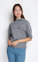 Houndstooth Mock Neck Top - Black