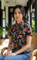 Prosperity Fish Cheongsam Top - Black
