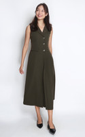 Asymmetrical Tux Midi Dress - Olive