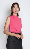 Asymmetrical Mock Neck Top - Watermelon Red