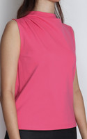 Asymmetrical Mock Neck Top - Watermelon Red