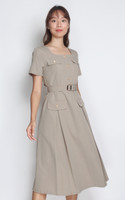 Square Neck Work Dress - Sand