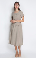 Square Neck Work Dress - Sand