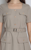 Square Neck Work Dress - Sand