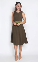Contrast Scallop Belt Dress – Olive
