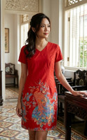 Batik Shift Dress - Red