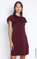 Ruffle Sleeves Shift Dress - Burgundy | Ladies Office Dress | ALYSSANDRA