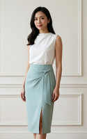 Side Drape Pencil Skirt - Duck Egg Blue