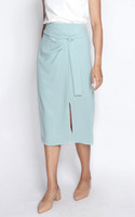 Side Drape Pencil Skirt - Duck Egg Blue | Ladies Office Skirt Online Singapore  | ALYSSANDRA