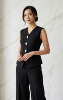 Contrast Stitch Tailored Vest - Black