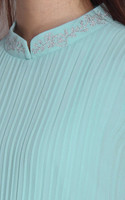 Embroidered Mandarin Collar Pleated Top - Mint | Singapore Modern Cheongsam | ALYSSANDRA