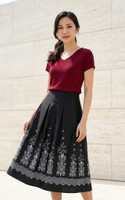 Printed Hem Midi Skirt - Black