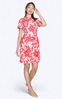 Side Ruched Porcelain Print Cheongsam - Red
