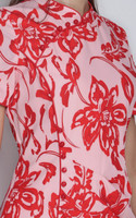 Side Ruched Porcelain Print Cheongsam - Red