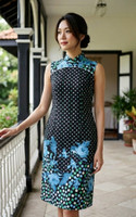 Floral Polka Dot Cheongsam - Blue