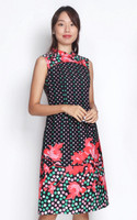 Floral Polka Dot Cheongsam - Red