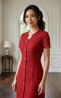 Scallop Lace Dress - Crimson