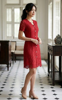 Scallop Lace Dress - Crimson