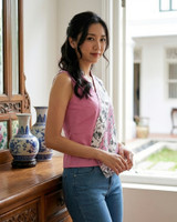 Contrast Batik Overlap Top - Light Pink