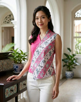 Contrast Batik Overlap Top - Magenta