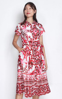 Tile Print Shirt Dress - Red