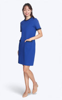 Thea Contrast Trim Shift Dress - Cobalt Blue