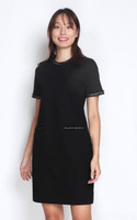 Contrast Trim Shift Dress - Black