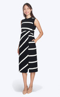 Side Twist Midi Dress - Monochrome Stripe