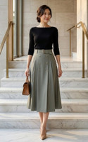 Buttons Box Pleated Skirt - Sage
