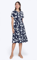 Keyhole Floral Dress - Navy