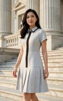 Collared Pleated Hem Dress - Heather Grey
