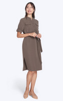 Notch Neck Utility Dress - Mocha