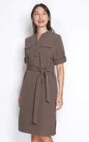 Notch Neck Utility Dress - Mocha