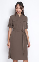 Notch Neck Utility Dress - Mocha