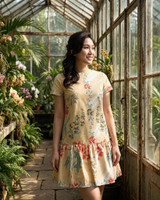 Batik Ruffle Hem Dress - Cream