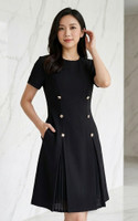 Pleated Chiffon Panel Work Dress - Black