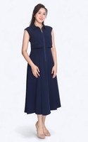 Collared Dual Layer Midi Dress - Navy
