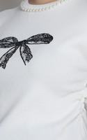 Ribbon Pearls Knit Top - White