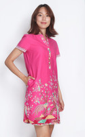 Batik Notch Neck Shift Dress - Pink