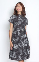 Toile Print Shirt Dress - Black