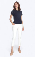 Eyelet Detail Tee Top - Navy