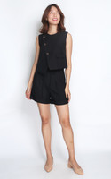 Asymmetrical Overlap Vest Top - Black